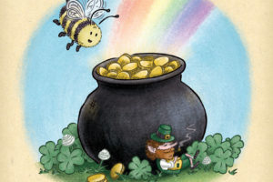 Bee finds a leprechaun and his pot of gold at the end of the rainbow.