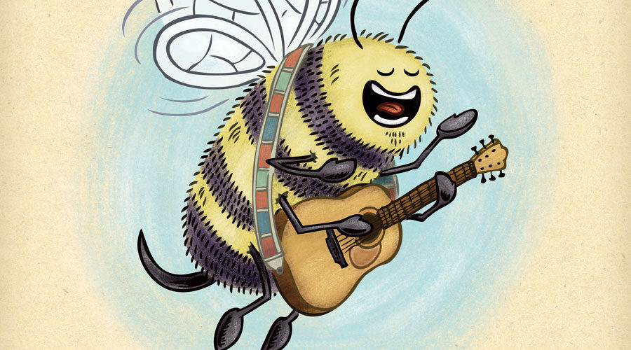 Bee sings and plays accoustic guitar.