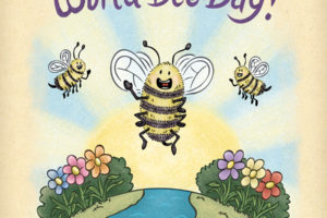 Happy bees celebrating a bright and sunny World Bee Day.