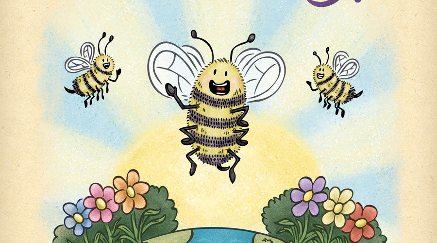 Happy bees celebrating a bright and sunny World Bee Day.