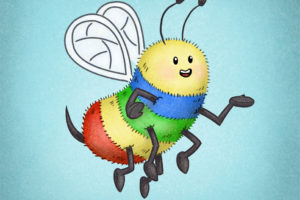 Cute, little rainbow bee illustration by Scott DuBar.
