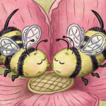 Two cute bees sharing a kiss inside a Spring flower.