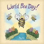 Happy bees celebrating a bright and sunny World Bee Day.