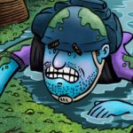 Quintessential Utah Moments. Man trekking through Egypt 3 Canyon in Utah. Editorial illustration by Scott DuBar.