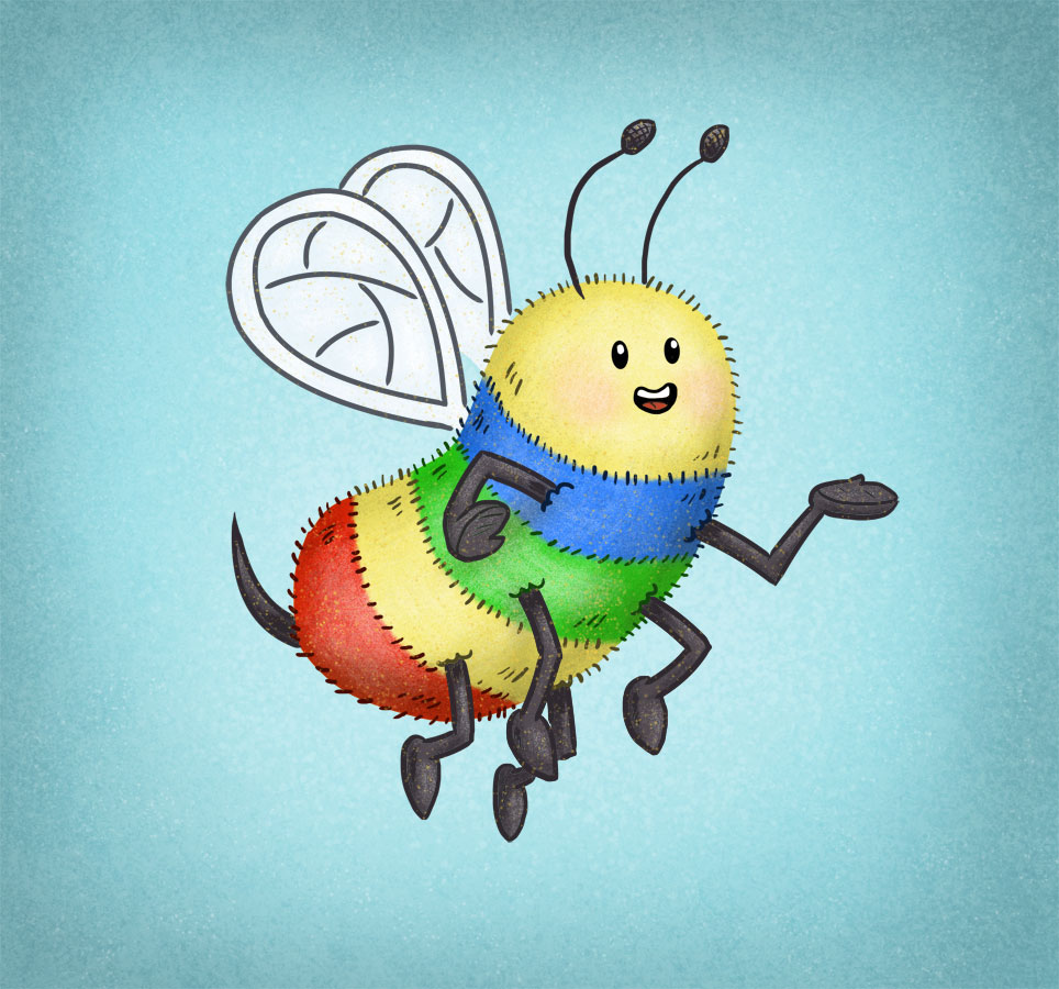 Cute, little rainbow bee illustration by Scott DuBar.