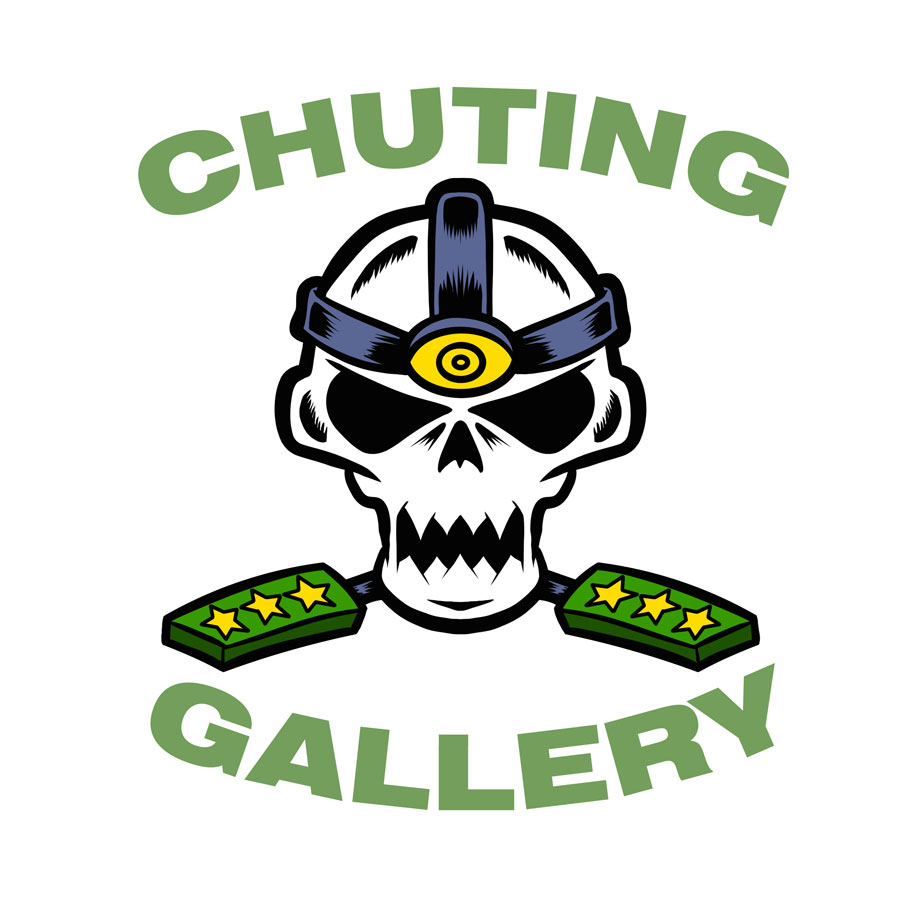 Chuting Gallery Embroidered Hat Skull Logo by illustrator Scott DuBar.