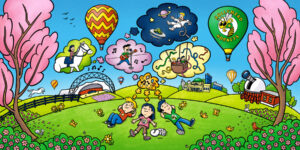 Mural degign for Hollymead Elementary by Charlottesville illustrator Scott DuBar.